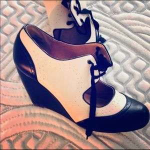 Black and white Mary Jane Wedges